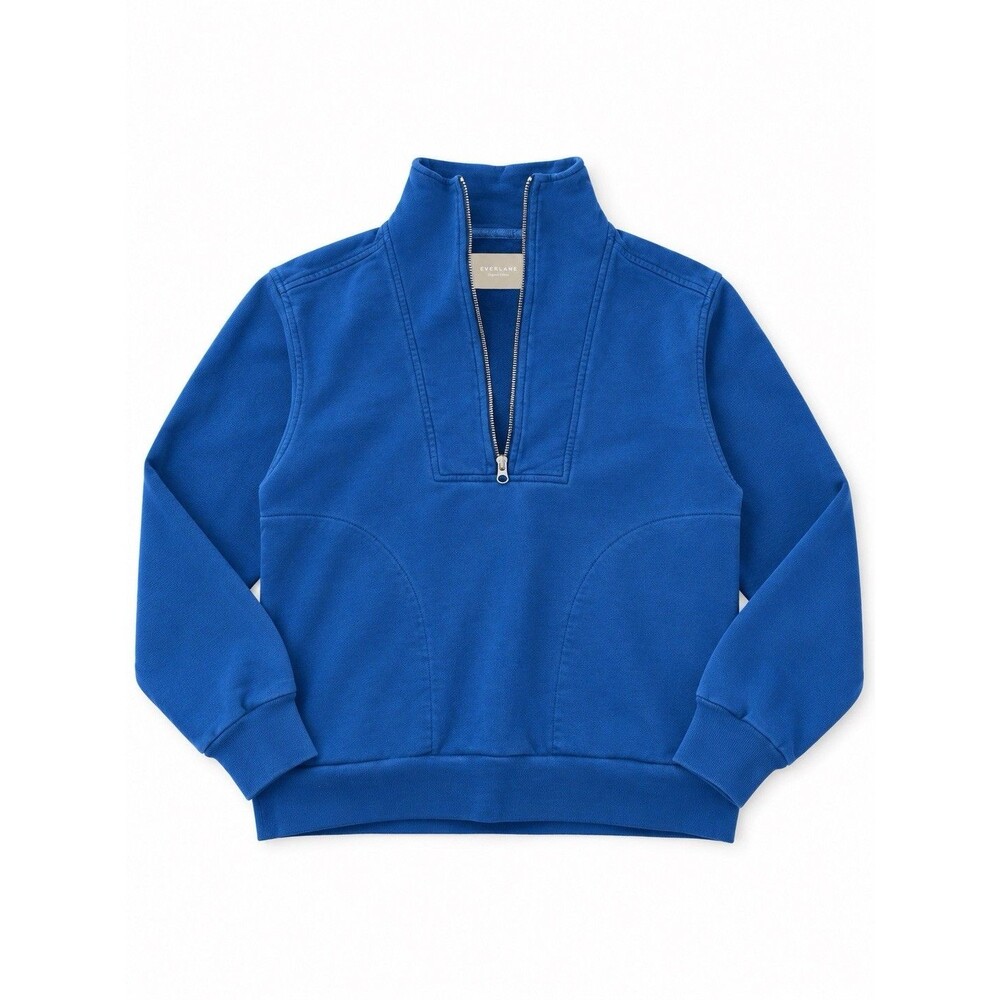 Everlane Track Half Zip Sweatshirt S Blue Organic Cotton Cropped Minimalist